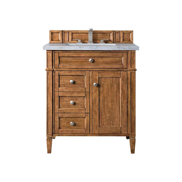 James Martin Vanities Brittany 30 in. W x 23.5 in. D x 34 in. H Bathroom Vanity in Saddle Brown with Eternal Jasmine Pearl Quartz Top