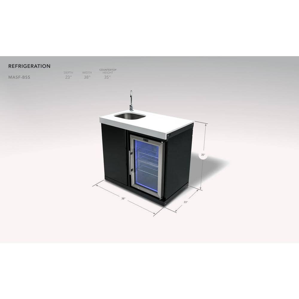 Black Stainless Steel Outdoor Beverage Center with Sink and Fridge
