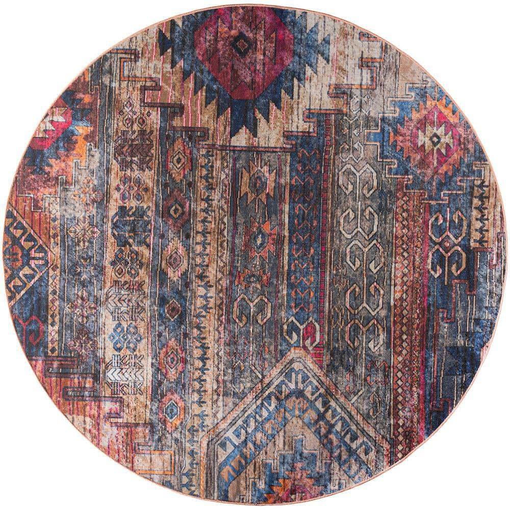 Machine Washable Series 1 Multicolor 4 ft. x 4 ft. Distressed ...