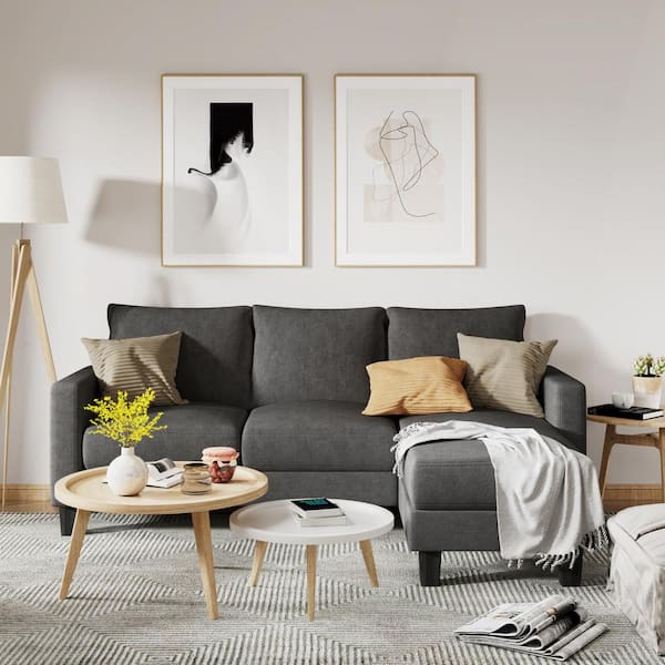 LACOO 70 in. Classic L-Shaped Sectional Sofa Reversible Linen Sectional Sofa in Dark Gray with Chaise