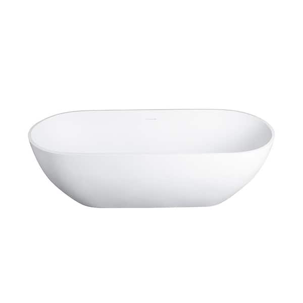 Unbranded 59 in. Stone Resin Flatbottom Solid Surface Freestanding Double Ended Soaking Bathtub in White with Drain