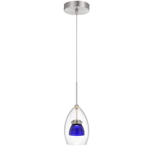 7 in. Integrated LED Clear Blue Clear Glass and Metal Indoor Pendant