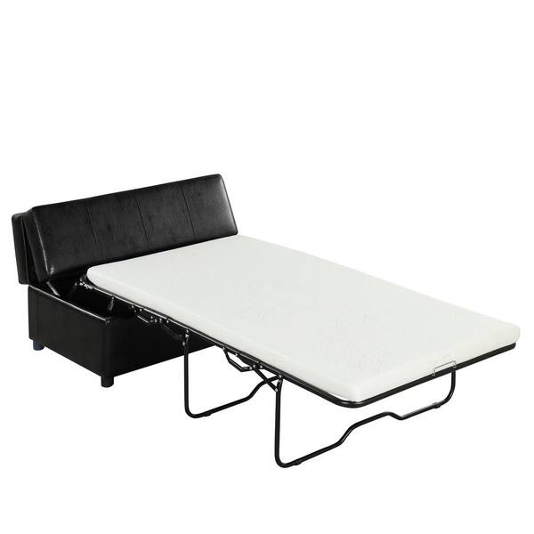 J&E Home W Black Leather 2-Seater Twin Size Folding