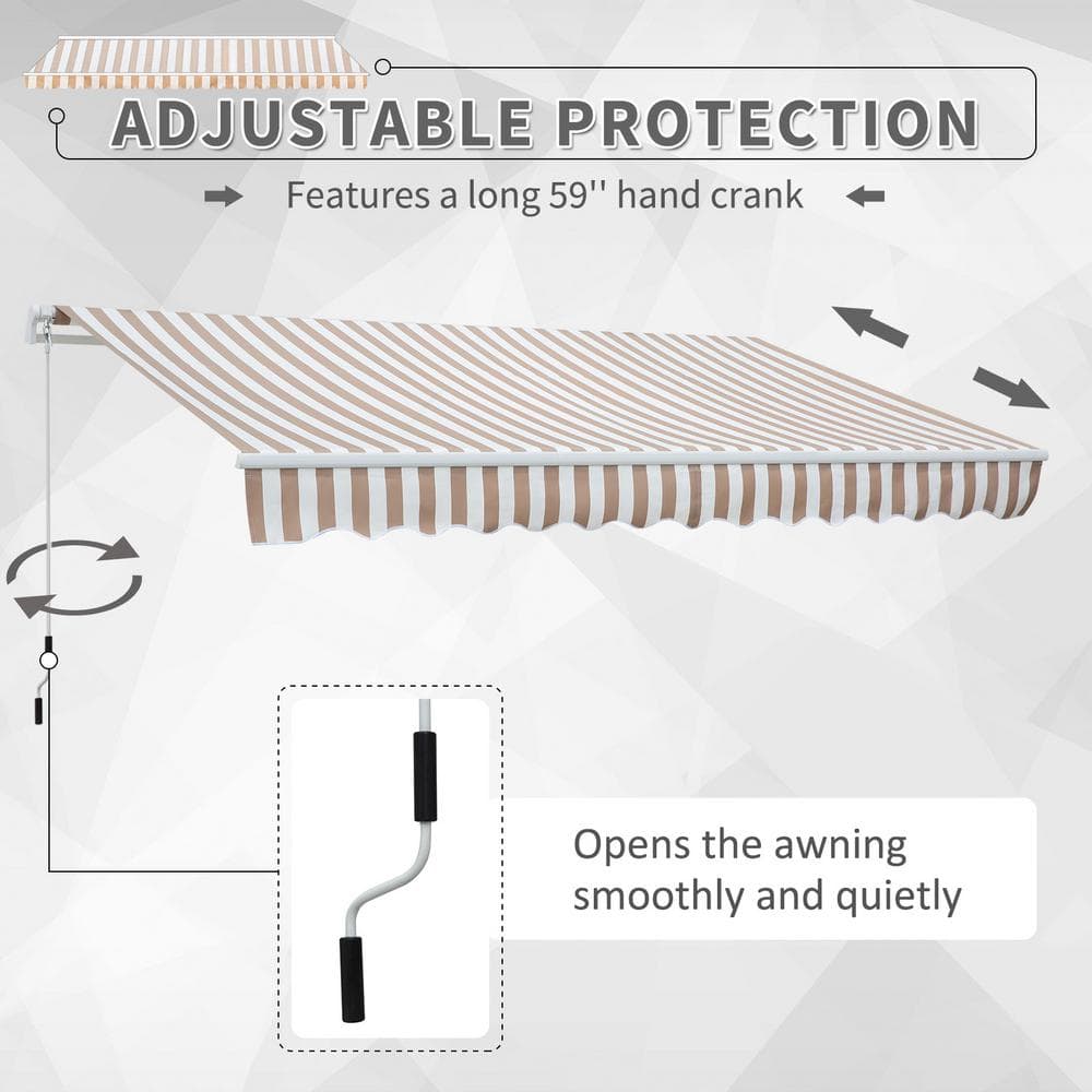 Beige 12' x 8' Retractable Aluminum Patio Awning with Manual Crank