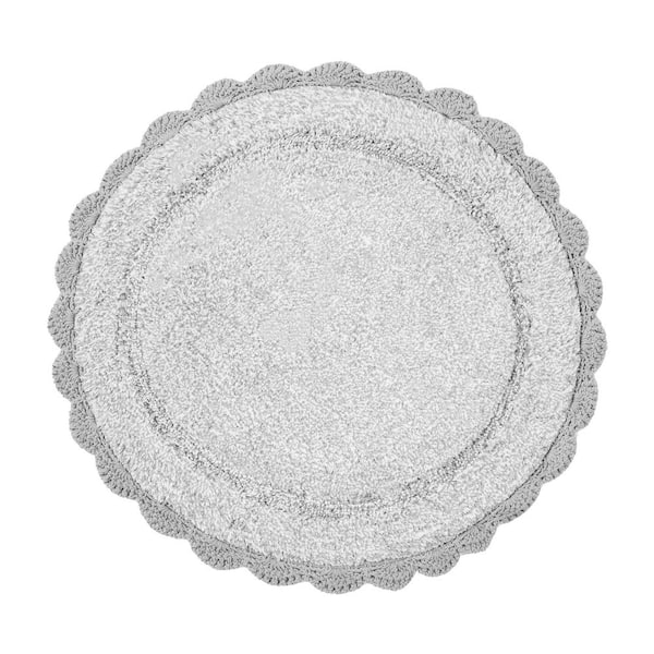 Eloise Crochet Border 26in. Gray Solid Cotton Round Bath Mat