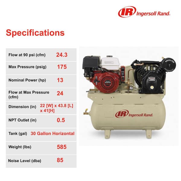 30 Gal. 175 PSI Type 30-Truck Mount 13 HP Two-Stage Gas Honda Engine Air Compressor