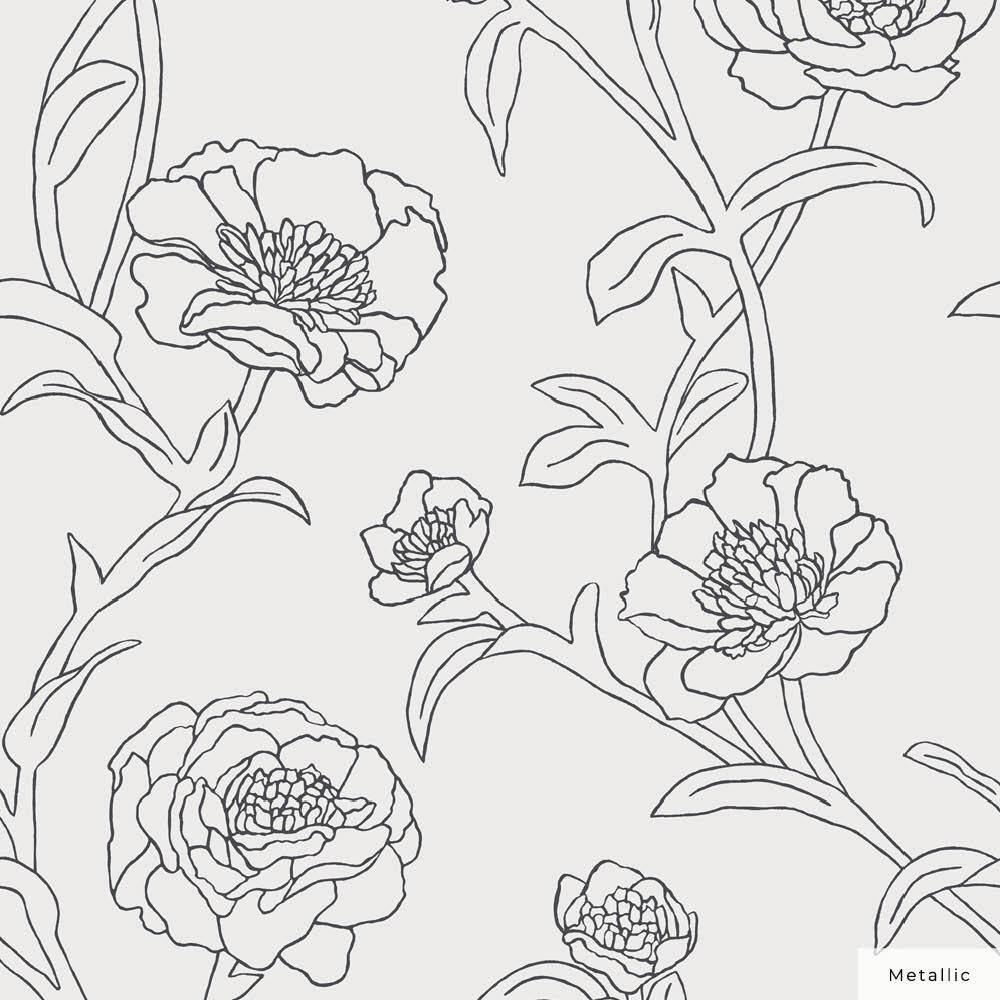 Black and White Floral Peel and Stick Wallpaper Roll