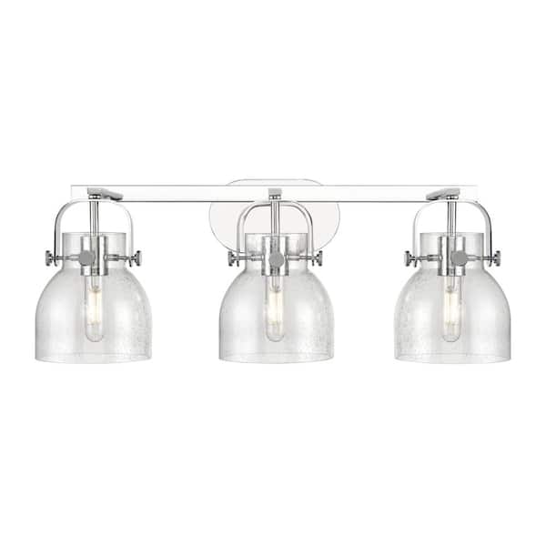 Innovations Pilaster II Bell 26.5 in. 3-Light Polished Chrome Vanity Light with Glass Shade