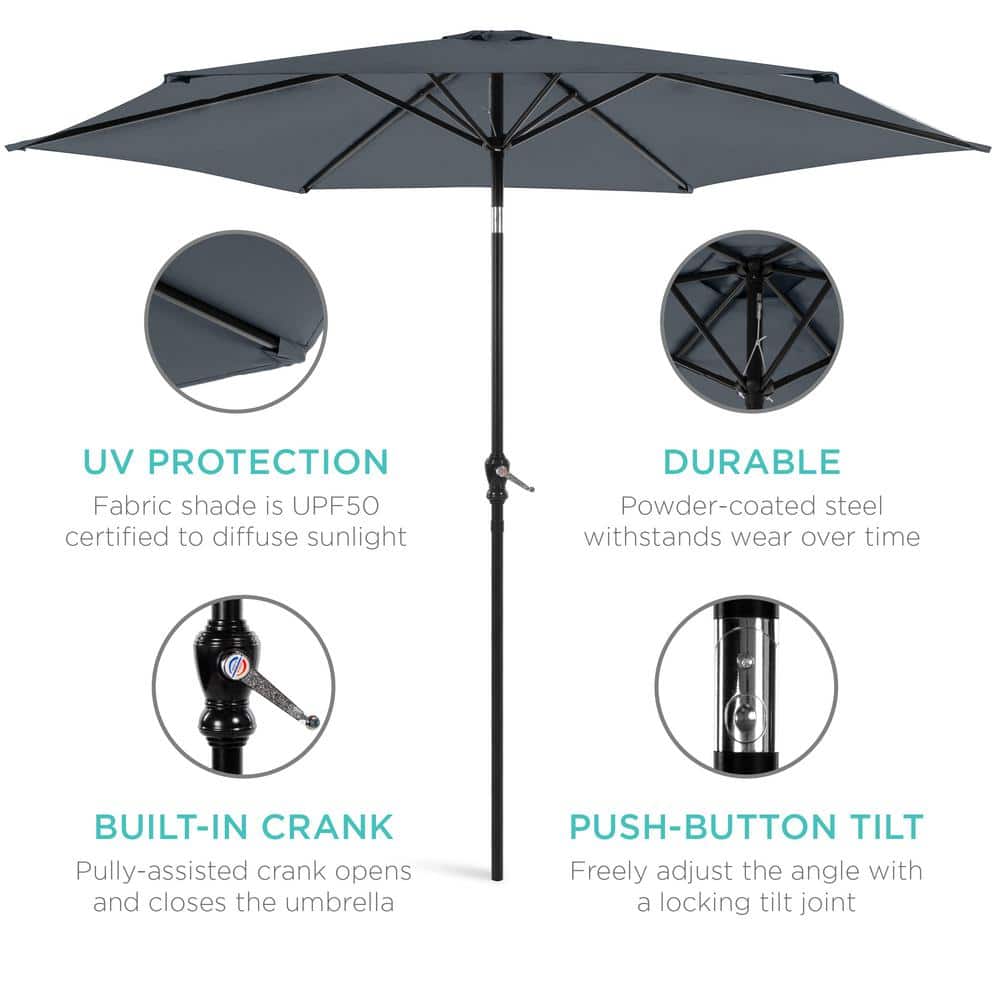 Slate 10ft Outdoor Steel Market Patio Umbrella with Crank and Tilt