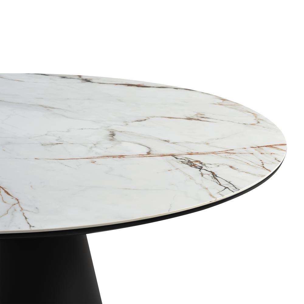 Knox Round Black Marble Top Dining Table with Pedestal Base