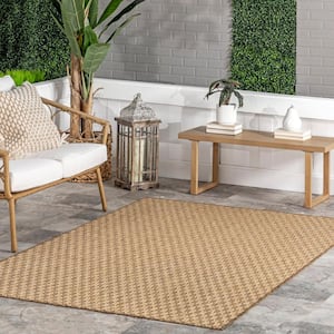 Chevron Striped Beige 5 ft. x 8 ft. Indoor/Outdoor Area Rug