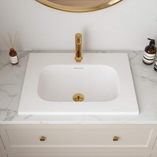 DEERVALLEY Sleek 24 in. x 18 in. Drop-In Bathroom Sink In White Acrylic with Overflow and Single Faucet Hole