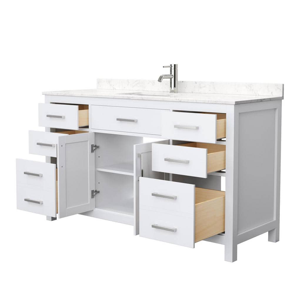 Beckett 60" White Freestanding Single Vanity with Carrara Marble Top