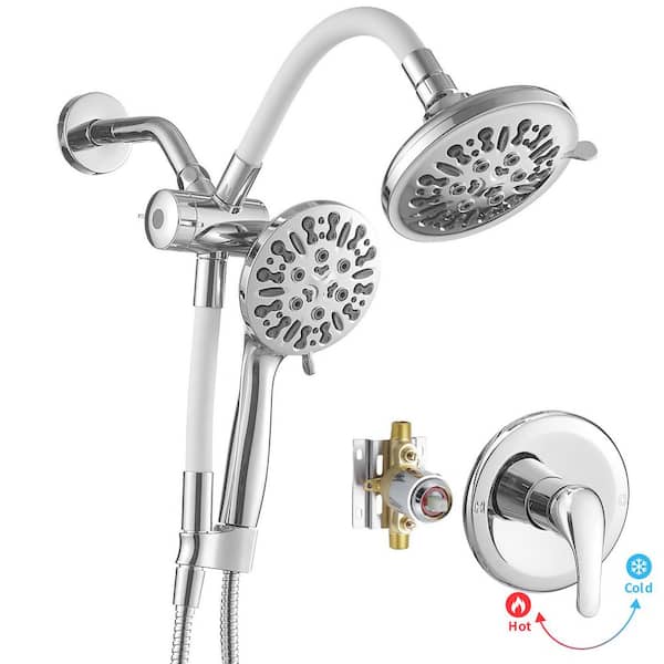 BWE Single-Handle 8-Spray Dual Shower Faucet Set Trim Kit 1.8 GPM with Drip Free High Pressure Valve in. Polished Chrome