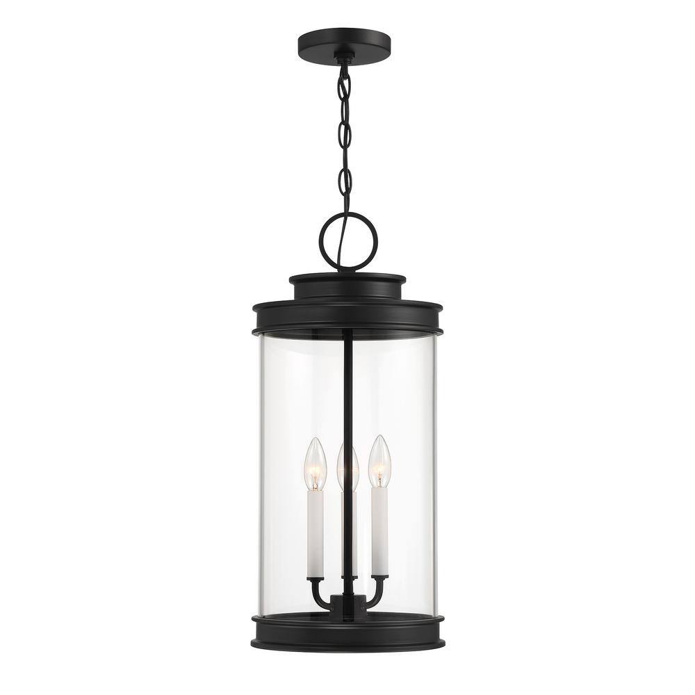 Matte Black Glass 3-Light Outdoor Pendant