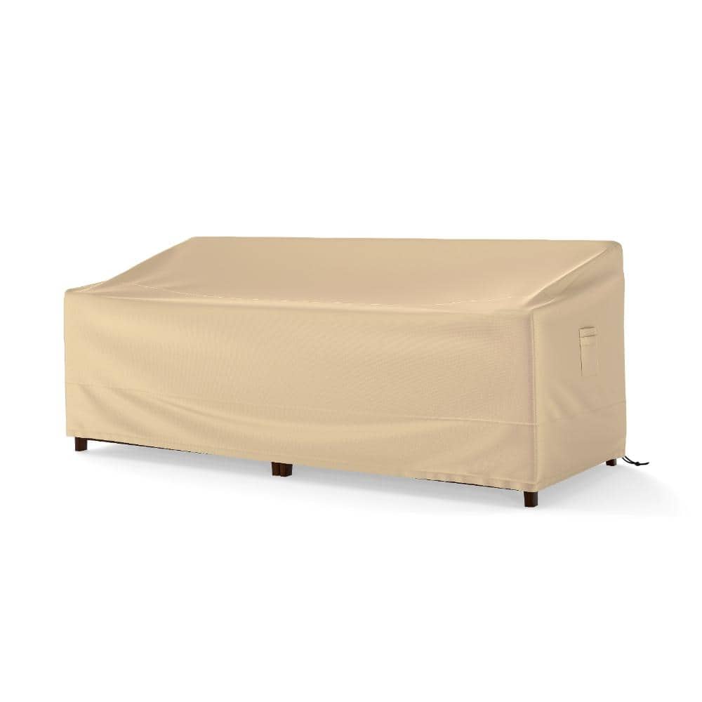 77 in. W x 43 in. D x 30 in. H Polyester Patio Sofa Cover with Click-Close Straps, Beige