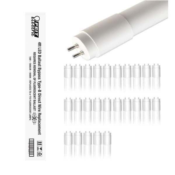 32-Watt Equivalent 4 ft. Linear Tube T8/T12 G13 Type B Ballast Bypass LED Light Bulb, Cool White 4000K (25-Pack)