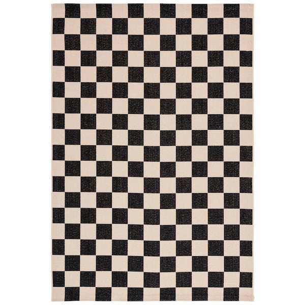 Courtyard Black/Beige Doormat 2 ft. x 4 ft. Checkered Indoor/Outdoor Area Rug