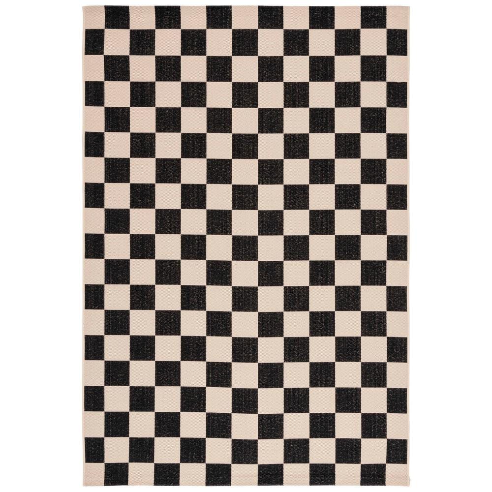 SAFAVIEH Courtyard Black/Beige 8 ft. x 10 ft. Checkered Indoor/Outdoor ...
