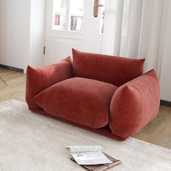 Plush Chenille Accent Chair Side Sofa Chair Arm Chair with Solid Wood Frame Armchair for Living Room Bedroom in Orange