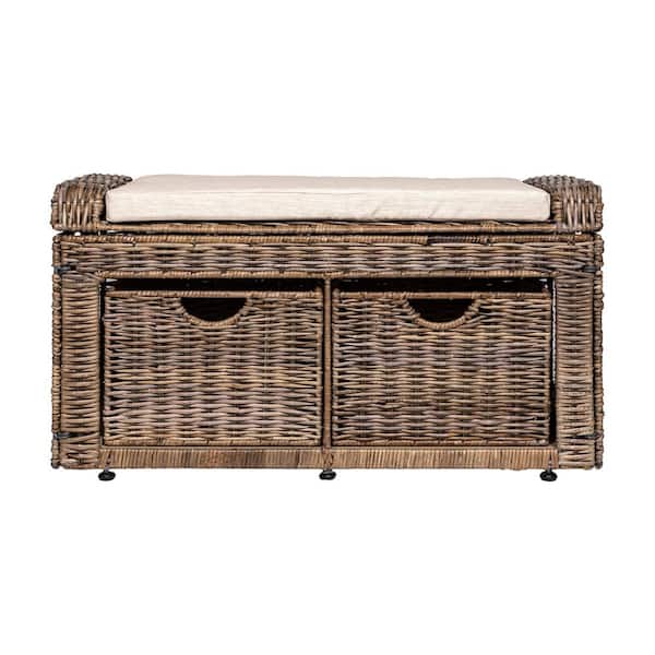 happimess Gray Palermo 20 in. x 34.50 in. x 15 in. 2-Drawer Wicker Storage Bench