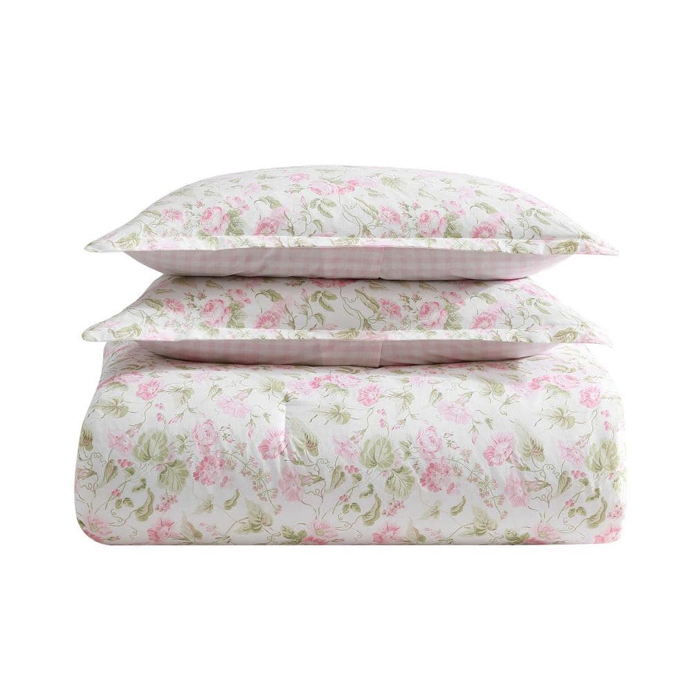 Twin Pink Cotton Reversible Floral Comforter Set