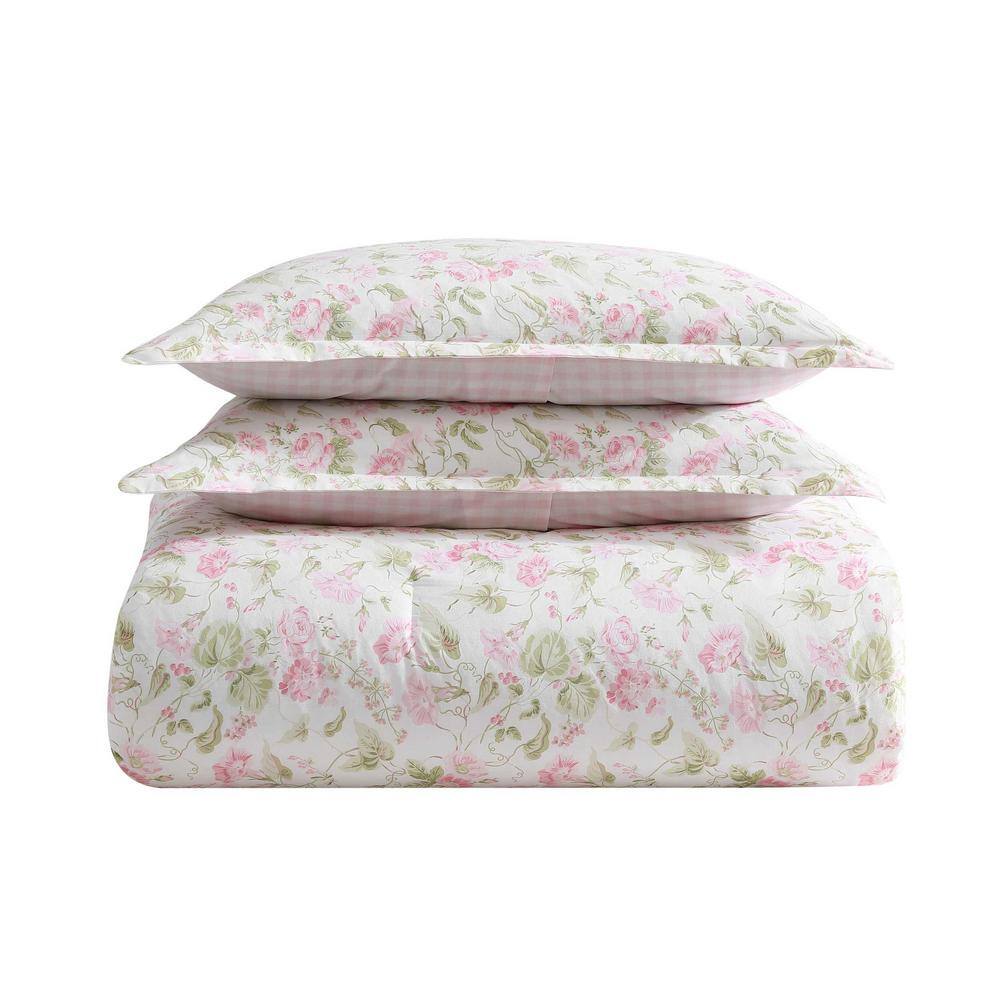 Pink Floral Cotton Full Reversible Bedspread Set