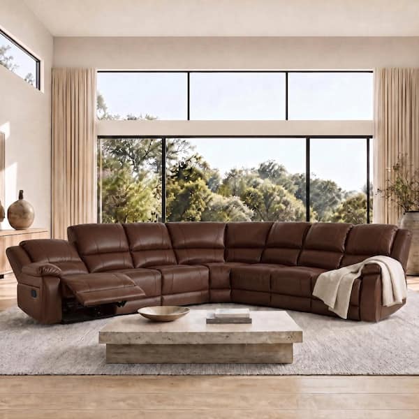 Ellesophas 119 in. 7-Seater Manual Recliner Faux Leather Modular
