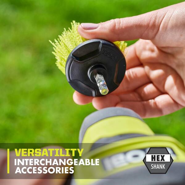 RYOBI USB Lithium Compact Scrubber Kit with Battery, Charging Cord, Medium Bristle Brush, & Scrubber Accessory Kit (11-Piece)