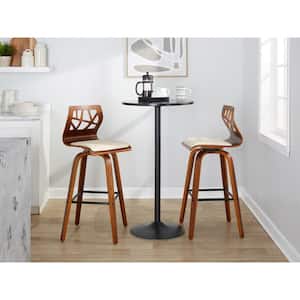 Folia 28.75 in. Cream Faux Leather, Walnut Wood, and Black Metal Fixed-Height Bar Stool (Set of 2)