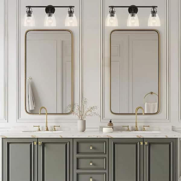 Brilliance 24 in. 3-Light Black Bathroom Vanity Light Cone Glass Shade Wall Sconces