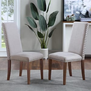 24.41 in. W Gray Upholstered Dining Chairs Fabric Dining Chairs with Copper Nails (Set of 2)