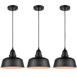 60 Watt 3 Light Black Finished Shaded Pendant Light with Metal Shade and No Bulbs Included