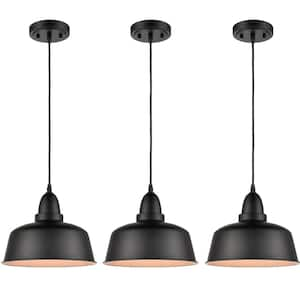 60-Watt 3-Light Black Finished Shaded Pendant Light with Metal Shade and No Bulbs Included