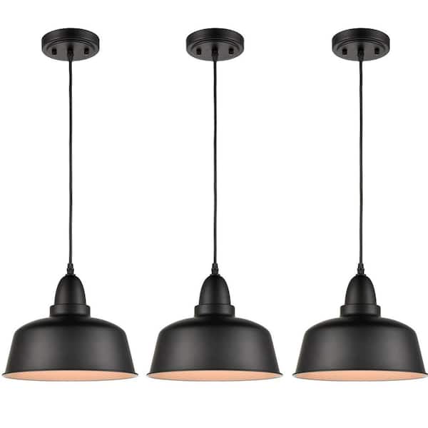 CLAXY 60-Watt 3-Light Black Finished Shaded Pendant Light with Metal Shade and No Bulbs Included