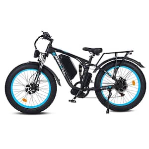 Electric Bike Dual-Motor Mountain E-Bike, Full Suspension 24 in. Fat Tire 2000W 52V, Max 32 MPH, Hydraulic Disc Brake