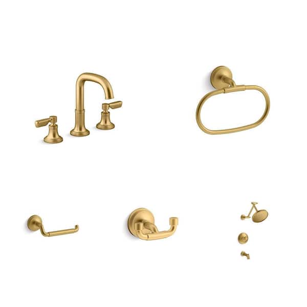 Paces 8 in. Widespread Faucet, Towel Ring, Toilet Paper Holder, Robe Hook and Single Handle Tub/Shower Faucet Combo