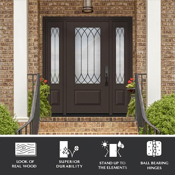 Regency 64 in. x 80 in. 3/4Lite Spire Decorative Glass LHIS Hickory Mahogany Fiberglass Prehung Front Door w/Dbl 12in.SL