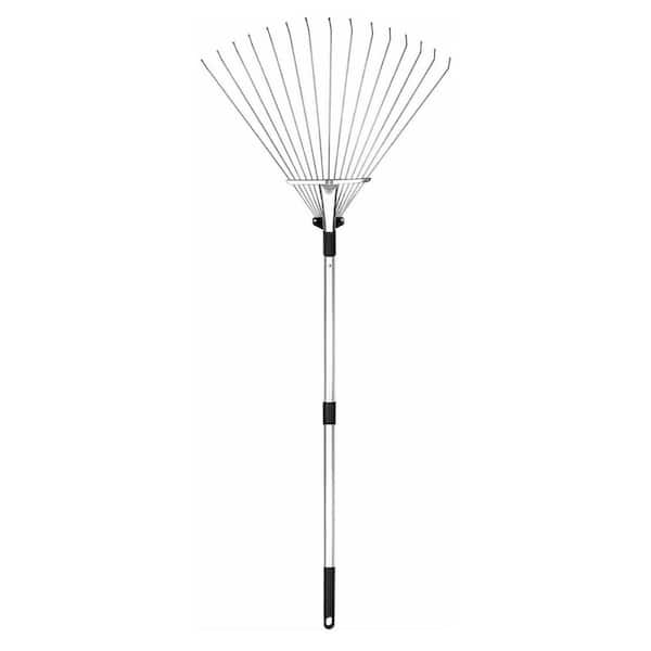 24 to 63 in. Metal Handle Metal Rake Expandable Folding Leaves Rake for Lawn Yard, Flowers Beds, Black