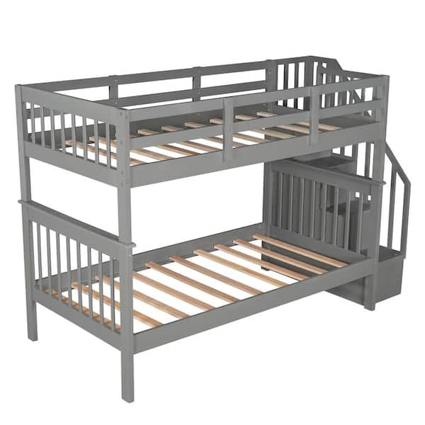 Gojane Gray Stairway Twin Over, Stairway Twin Bunk Beds With Storage