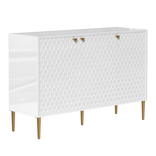 sumyeg White 31.5 in. H Freestanding 3 Door Locker Accent Storage Cabinet with Adjustable Shelf
