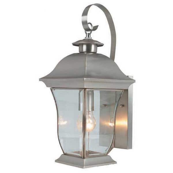 Bel Air Lighting Wall Flower 1-Light Brushed Nickel Outdoor Coach Lantern Sconce with Clear Glass