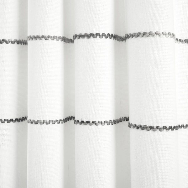 Luxury Vintage 42 in. W x 84 in. L Velvet and Sheer With Border Pompom Trim  Window Curtain Panel in Light Gray Single