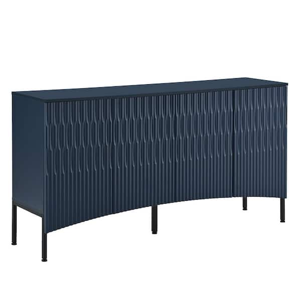 Unbranded 59.8 in. W x 15.7 in. D x 31.5 in. H Navy Blue Wood Linen Cabinet with Arched Groove Design in Stylish 4-Door Layout