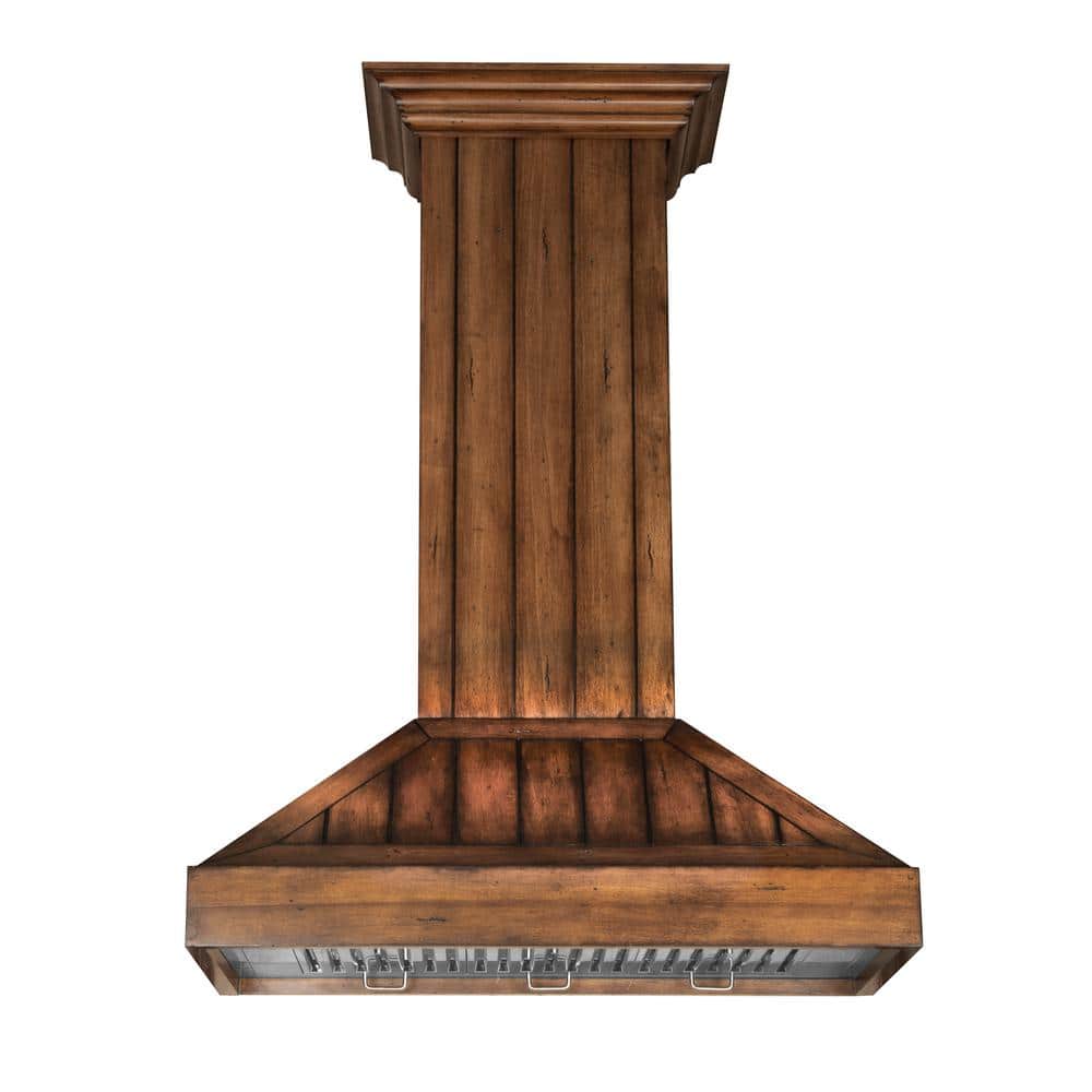 36 in. 400 CFM Ducted Vent Wall Mount Range Hood in Distressed Brown Wood