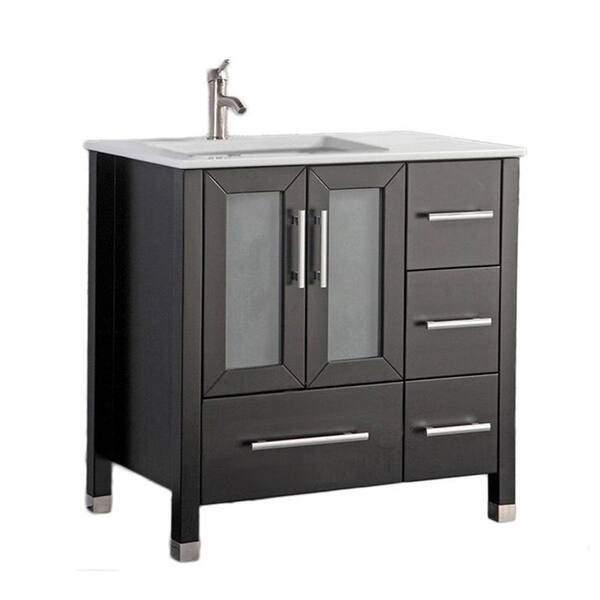 MTD Vanities Salem-L 36 in. W x 22 in. D x 40 in. H Vanity in Espresso with Microstone Vanity Top in White with White Basin