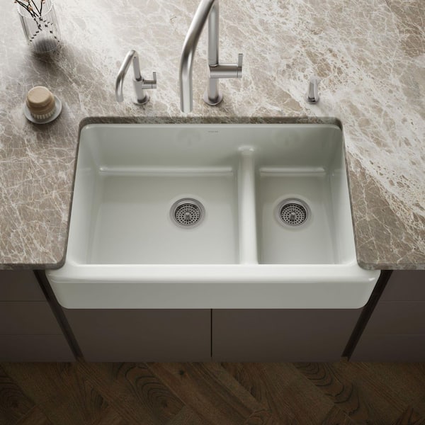 KOHLER Whitehaven 34 in. Undermount Double Bowl Sea Salt Cast Iron