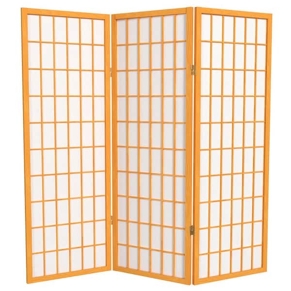 Oriental Furniture 4 ft. Short Window Pane Shoji Screen - Honey - 3 Panels