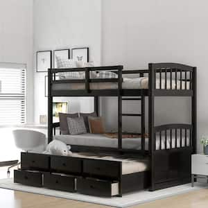 Espresso Twin over Twin Wood Bunk Bed with Trundle and Drawers