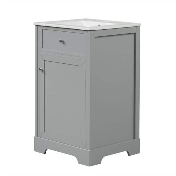 20 in. Single Sink Gray Bath Vanity with White Ceramic Top Soft Closing Door, Storage Rack and Adjustable Shelve